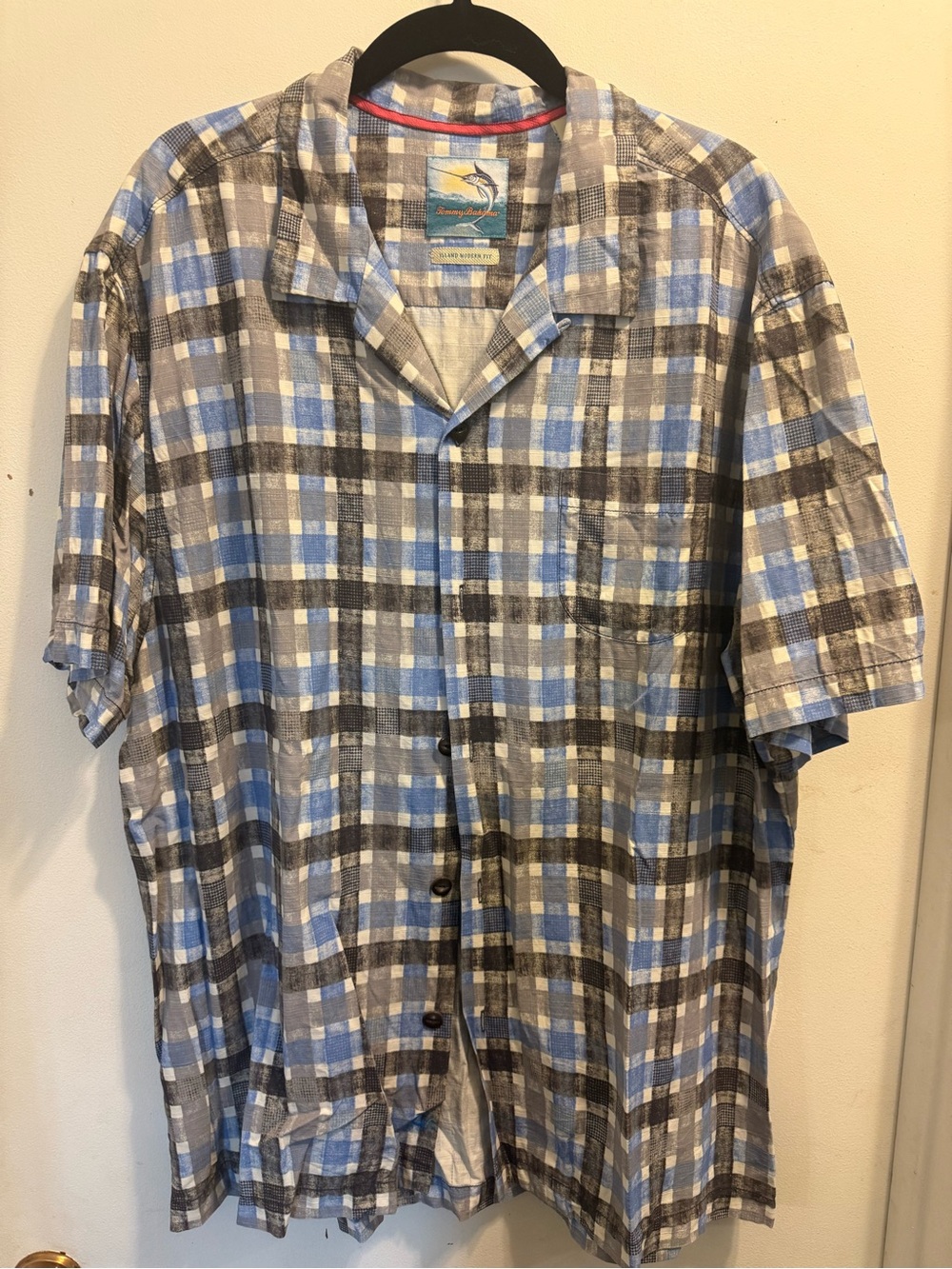 Tommy Bahama Blue & Gray Plaid Short-Sleeve Button-Down Shirt